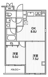 LUNIQ町屋 1階2DKの間取り