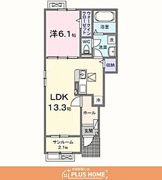 パピーII 1LDKの間取図画像
