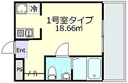 アムール川崎 3階1Kの間取り