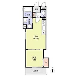 フォレストクリエオーレ城垣町壱番館 1LDKの間取図画像