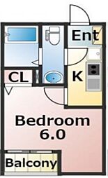 エバーズ鶴ヶ島 2階1Kの間取り