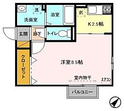 シャルドネA 2階1Kの間取り