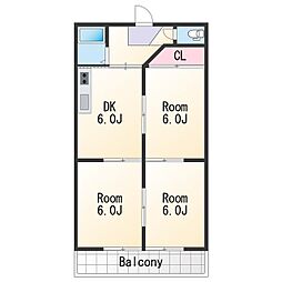 グランシエル秋月 2階3DKの間取り