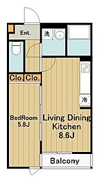 GRADUS上溝 2階1LDKの間取り