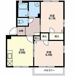 パークハウスこざくら 2DKの間取図画像