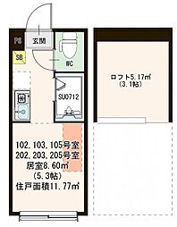 ハーモニーテラス新高円寺II 1階ワンルームの間取り