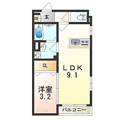 リーヴェ恵我之 1LDKの間取図画像