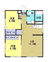 第2小川ハイツ 3階2LDKの間取り
