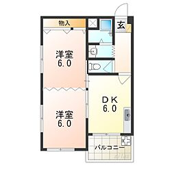 ハイツ梶本 2DKの間取図画像