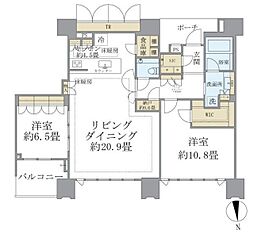 ドゥ・トゥールWEST棟 2LDKの間取図画像