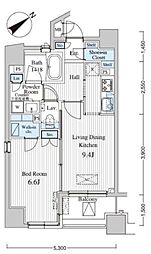 MFPRコート赤坂見附 1DKの間取図画像