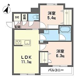 コート辻堂 2階2LDKの間取り