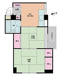 コーポ長崎 2階2DKの間取り