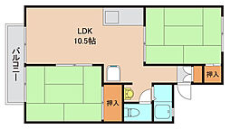 セジュール石田II 1階2LDKの間取り