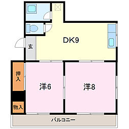 レジデンス下河原 2DKの間取図画像