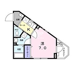 京急本線 大森町駅 徒歩2分の賃貸マンション 2階1Kの間取り