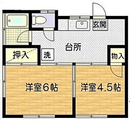ハイツ利久 2DKの間取図画像