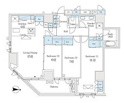 ザ・パークハウス恵比寿南 4階3LDKの間取り