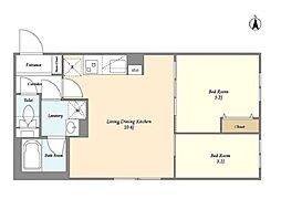 ウェルスクエアイズム下北沢ウエスト 3階2LDKの間取り