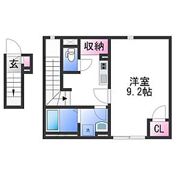 クレイノ井戸浜 2階1Kの間取り