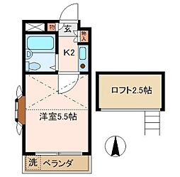 トランスパックビル中野中央 2階1Kの間取り