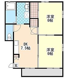 ハイツヒルズ 2階2DKの間取り