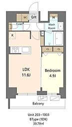 新宿区早稲田鶴巻町マンション 1LDKの間取図画像