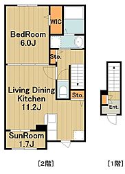 メゾンリファーレ 2階1LDKの間取り