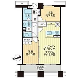 石神井公園ピアレスA棟ザ・タワー 2LDKの間取図画像