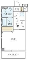 キバサンフラット 1Kの間取図画像