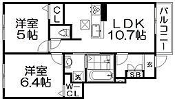 クラール倉治D 2LDKの間取図画像