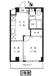 グリーンピア新横浜 2DKの間取図画像