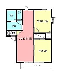 ライフタウン花水木C 2LDKの間取図画像