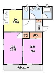 ベルハウス中山 2DKの間取図画像