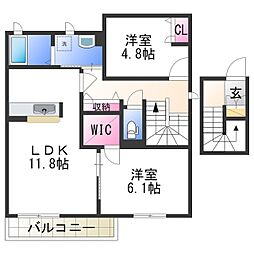 シャーメゾンふじい1 2LDKの間取図画像