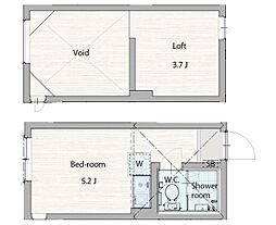 カパルアガーデン鶴見市場 2階ワンルームの間取り