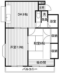 リバーハイム711 2階2DKの間取り
