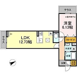 JR横浜線 矢部駅 徒歩12分の賃貸アパート 1階1LDKの間取り