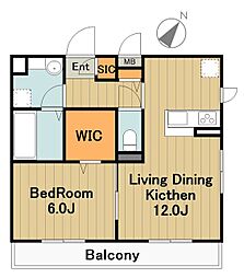 オークスアレイ相模原中央 2階1LDKの間取り
