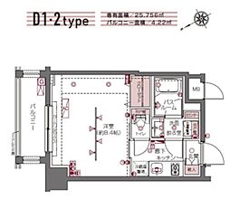 ZOOM白金高輪 1Kの間取図画像