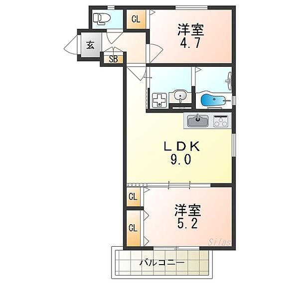 大阪府東大阪市西堤楠町３丁目(賃貸アパート2LDK・3階・43.91㎡)の写真 その2