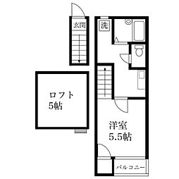 グリーンライズ神楽坂 2階1Kの間取り