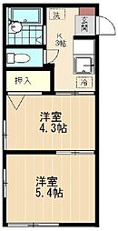ヴェラSK 1階2Kの間取り