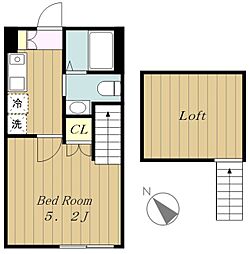 グッドフィールド相模大野 2階1Kの間取り