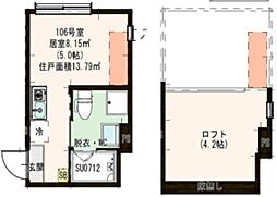 こぐまヴィラ旭丘 1階ワンルームの間取り
