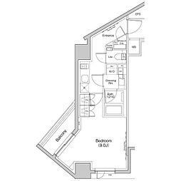 ザ・パークハビオ荏原中延プレイス 14階1Kの間取り