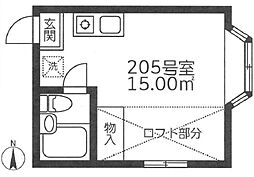 ラスカサス下高井戸 2階ワンルームの間取り
