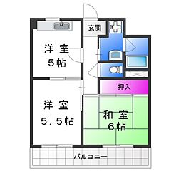 メゾンクレール 2DKの間取図画像