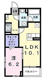 アルカディアI 1LDKの間取図画像