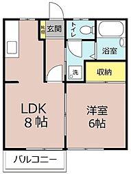 JR両毛線 国定駅 徒歩30分の賃貸アパート 2階1LDKの間取り